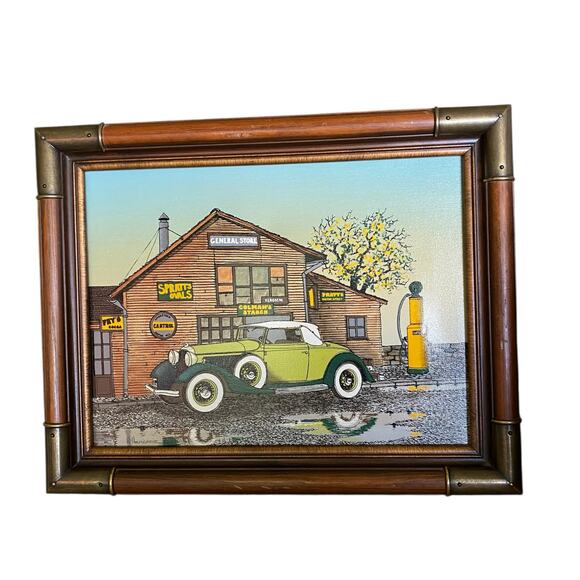 H. Hargrove Serigraph Oil Painting on Canvas Antique Car, General Store – Framed - Picture 1 of 16